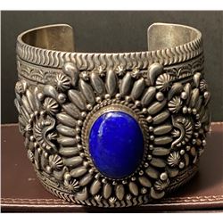Silver and Lapis Cuff Bracelet by Daryl Becenti, Navajo Artist