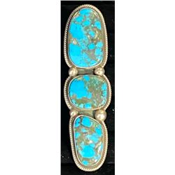 Dramatic 3 stone long Turquoise ring by Rick Martinez, Navajo Artist