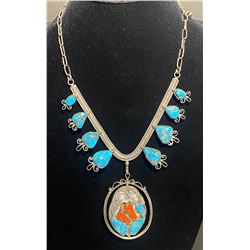 Morenci and Coral One of a Kind reversible pendant from 1950's