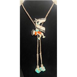Eagle Dancer 1960's Bolo Tie with Turquoise Nugget Tips  Zuni unknown artist