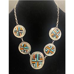 Five Pendant Necklace with matching earrings by Joe and Angie Reano, Kewa Artists