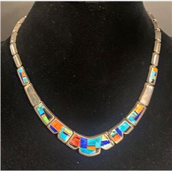 Inlay Necklace and earring set by GL Miller, Albuquerque, NM  American Artist Hallmark GL Studios