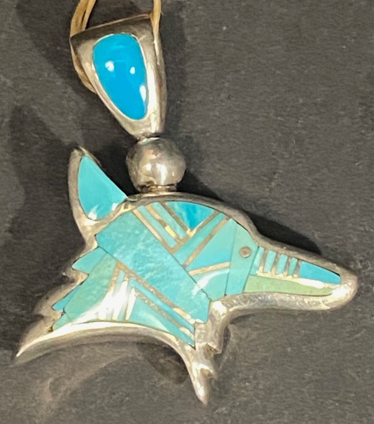 Double-Sided Wolf Inlay Pendant by G.L.Miller, American Artist Hallmark ...