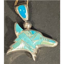Double-Sided Wolf Inlay Pendant by G.L.Miller, American Artist Hallmark GL Studios