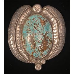 Number 8 Turquoise and Silver Old Style Belt Buckle