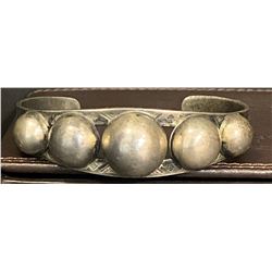 Vintage Silver Coin Bubble Cuff Bracelet with stamp work 1940's