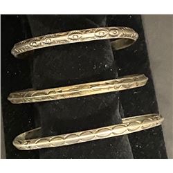 3 Vintage Coin Silver bracelets with stamp work 1930's