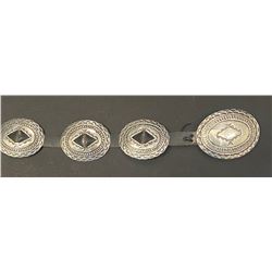 Sterling Concho Belt with Thin Dark Leather Hallmarked AoverA