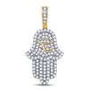 Image 1 : 1 & 1/4 CTW Mens Round Diamond Hamsa Eye of Ra Charm Pendant 10kt Yellow Gold - REF-85A4M