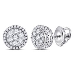 1/2 CTW Womens Round Diamond Flower Halo Cluster Earrings 14kt White Gold - REF-49X3T