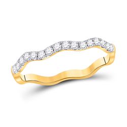 1/4 CTW Womens Round Diamond Wavy Stackable Band Ring 10kt Yellow Gold - REF-25N3A