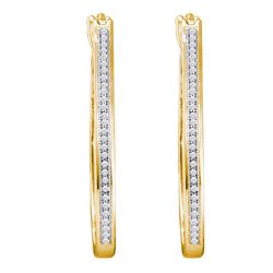 1/6 CTW Womens Round Diamond Single Row Slender Hoop Earrings 10kt Yellow Gold - REF-31Y4N