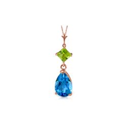 Genuine 2 ctw Blue Topaz & Peridot Necklace 14KT Rose Gold - REF-24N3R