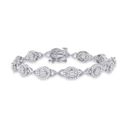 2 CTW Womens Baguette Diamond Oval Link Bracelet 14kt White Gold - REF-252H3R