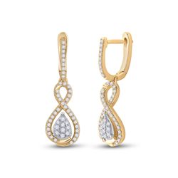 3/8 CTW Womens Round Diamond Teardrop Dangle Earrings 10kt Yellow Gold - REF-36A7M