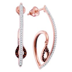 1/4 CTW Womens Round Red Color Enhanced Diamond Teardrop Dangle Earrings 10kt Rose Gold - REF-34V3Y