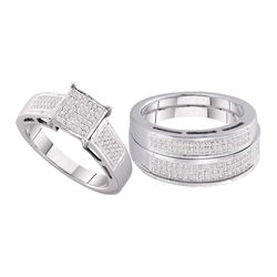 5/8 CTW His Hers Round Diamond Cluster Matching Wedding Set 10kt White Gold - REF-75F2W