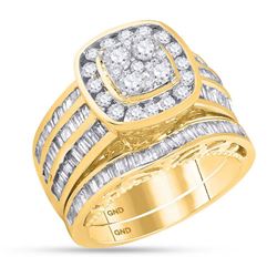 1 & 3/4 CTW Round Diamond Cluster Bridal Wedding Ring 14kt Yellow Gold - REF-160H3R