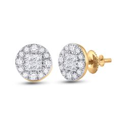 1/2 CTW Womens Princess Round Diamond Cluster Earrings 14kt Yellow Gold - REF-45H2R