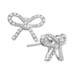 1/5 CTW Womens Round Diamond Ribbon Bow Fashion Earrings 10kt White Gold - REF-20T5V