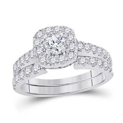 1 & 3/8 CTW Round Diamond Bridal Wedding Ring 14kt White Gold - REF-156Y7N