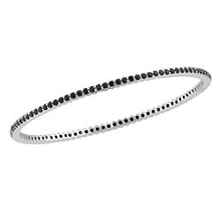 3 CTW Womens Round Black Sapphire Single Row Bangle Bracelet 18kt White Gold - REF-109F2W