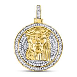 5/8 CTW Mens Round Diamond Jesus Circle Medallion Charm Pendant 10kt Yellow Gold - REF-61H4R