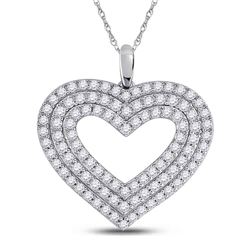 1 CTW Womens Round Diamond Heart Pendant 14kt White Gold - REF-78Y5N