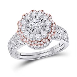 1 & 1/3 CTW Round Diamond Halo Bridal Wedding Ring 14kt Two-tone Gold - REF-156M7F