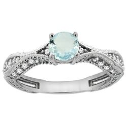 0.67 CTW Aquamarine & Diamond Ring 14K White Gold - REF-68A9X