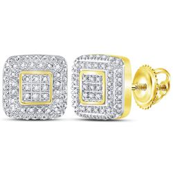 1/4 CTW Womens Round Diamond Square Cluster Earrings 10kt Yellow Gold - REF-27V3Y