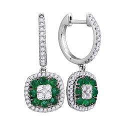 1 CTW Womens Round Emerald Diamond Dangle Earrings 18kt White Gold - REF-129M5F