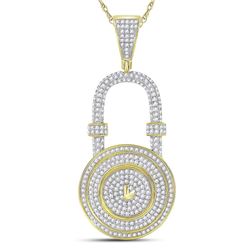 7/8 CTW Mens Round Diamond Bank Padlock Charm Pendant 10kt Yellow Gold - REF-61N4A