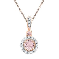 1/2 CTW Womens Round Lab-Created Morganite Solitaire Pendant 10kt Rose Gold - REF-19W2H