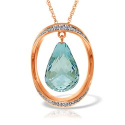 Genuine 11.60 ctw Blue Topaz & Diamond Necklace 14KT Rose Gold - REF-112A2K