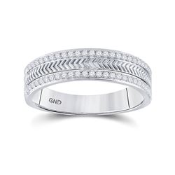 1/3 CTW Mens Round Diamond Wedding Wheat Texture Band Ring 14kt White Gold - REF-74Y9N