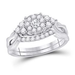 1/2 CTW Round Diamond Bridal Wedding Ring Band Set 10kt White Gold - REF-58F2W