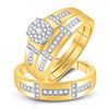 Image 1 : 1/2 CTW His Hers Round Diamond Cluster Matching Wedding Set 10kt Yellow Gold - REF-68F2W