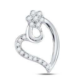 1/10 CTW Womens Round Diamond Floral Heart Pendant 10kt White Gold - REF-10R9X
