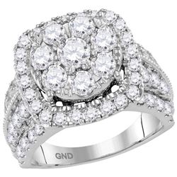 3 & 1/2 CTW Round Diamond Cluster Bridal Wedding Engagement Ring 14kt White Gold - REF-329F9W