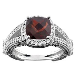 4.10 CTW Garnet & Diamond Ring 14K White Gold - REF-56K7W