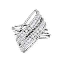 2 & 1/2 CTW Womens Round Diamond Crossover Open Strand Cocktail Ring 14kt White Gold - REF-211F4W