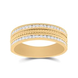 1/2 CTW Mens Round Diamond Wedding Rope Inlay Band Ring 14kt Yellow Gold - REF-88M5F