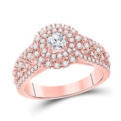 1 CTW Round Diamond Halo Bridal Wedding Engagement Ring 14kt Rose Gold - REF-129H5R