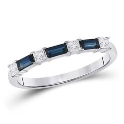 5/8 CTW Womens Baguette Blue Sapphire Diamond Anniversary Ring 14kt White Gold - REF-37M4F