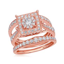 1 & 1/2 CTW Round Diamond Bridal Wedding Ring 14kt Rose Gold - REF-136X4T
