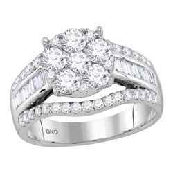 1 & 7/8 CTW Round Diamond Cluster Bridal Wedding Engagement Ring 14kt White Gold - REF-172F5W