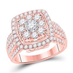 1 & 1/2 CTW Round Diamond Cluster Bridal Wedding Engagement Ring 14kt Rose Gold - REF-150N2A