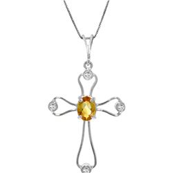 Genuine 0.57 ctw Citrine & Diamond Necklace 14KT White Gold - REF-40M8T