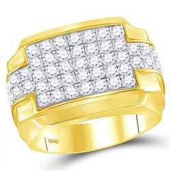 3 CTW Mens Round Diamond Rectangle Cluster Ring 10kt Yellow Gold - REF-204W5H